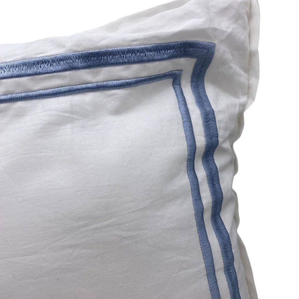 Shabby Chic throw pillow lot white blue embroidered trim cotton pair lot 2 bedro